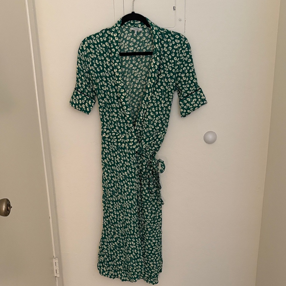 Ganni Green and Cream Floral Midi Dress